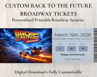 Entrada digital personalizada para Broadway de Regreso al Futuro / Recuerdo de teatro imprimible personalizado / Regalo de musical de película