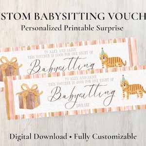 Babysitting Coupon Voucher | One Night Childcare Gift | Printable Babysitter Coupon |