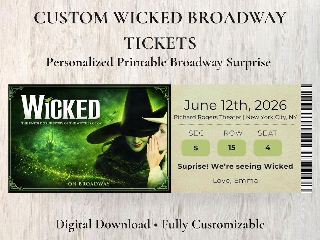 Wicked Broadway Ticket | Personalized Theatre Gift (digital Download ...