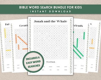 Sopa de letras bíblica para niños / El Arca de Noé, la Creación, Jonás (PDF)