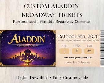 Entrada personalizada para Broadway de Aladdin / Regalo de teatro personalizado (descarga digital)
