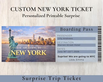 Tarjeta de embarque personalizada para Nueva York / Boleto de viaje sorpresa (descarga digital)