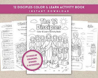 Libro de actividades de los 12 discípulos / Páginas para colorear de la Biblia, hojas de trabajo cristianas (PDF)