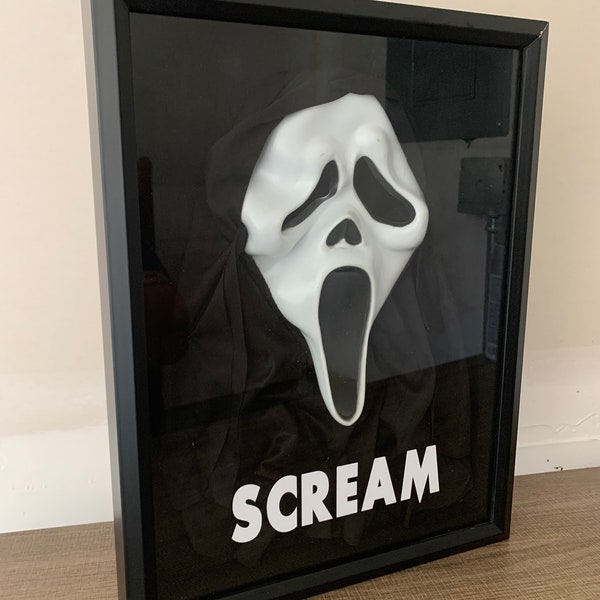 Scream Movie Ghostface Mask Horror Prop Replica shadowbox display