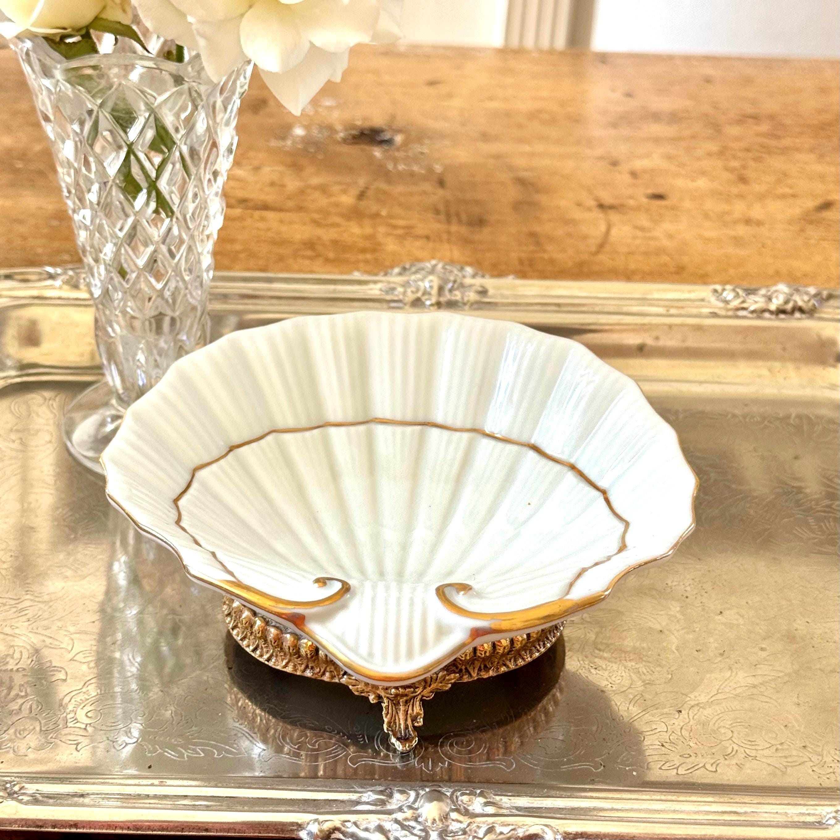 White & Gold Porcelain Shell Dish - Etsy