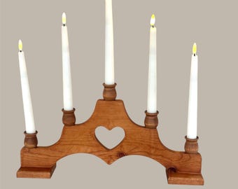 Vintage Solid Wood Heart Cut Out 5 Stem Candelabra 1980s Cottagecore Farmhouse