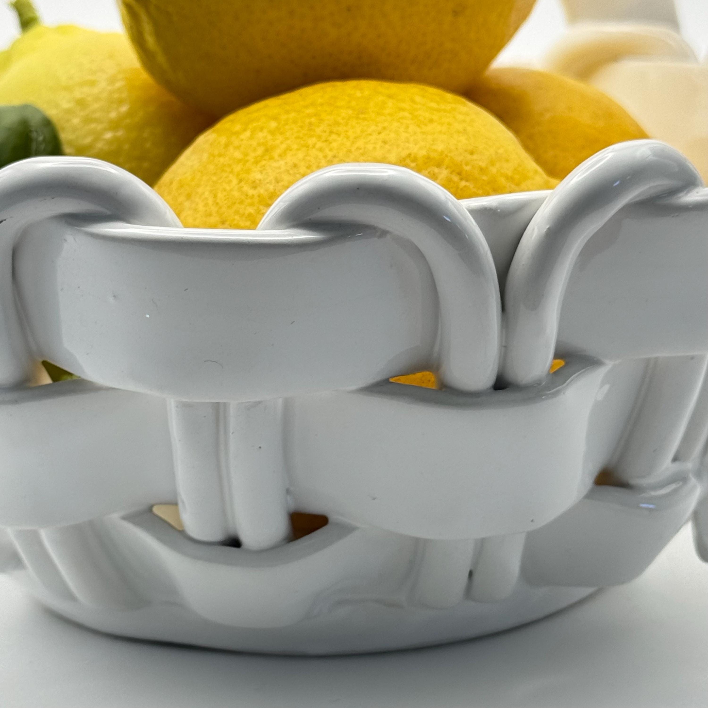 Vintage Vietri Italian Ceramic Basket: White Woven Lattice Fruit