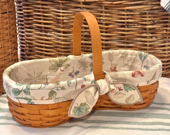 Vintage 1999 Longaberger Double Bowl Basket Floral Liner Plastic Protector Rare Shape Cottagecore Farmhouse