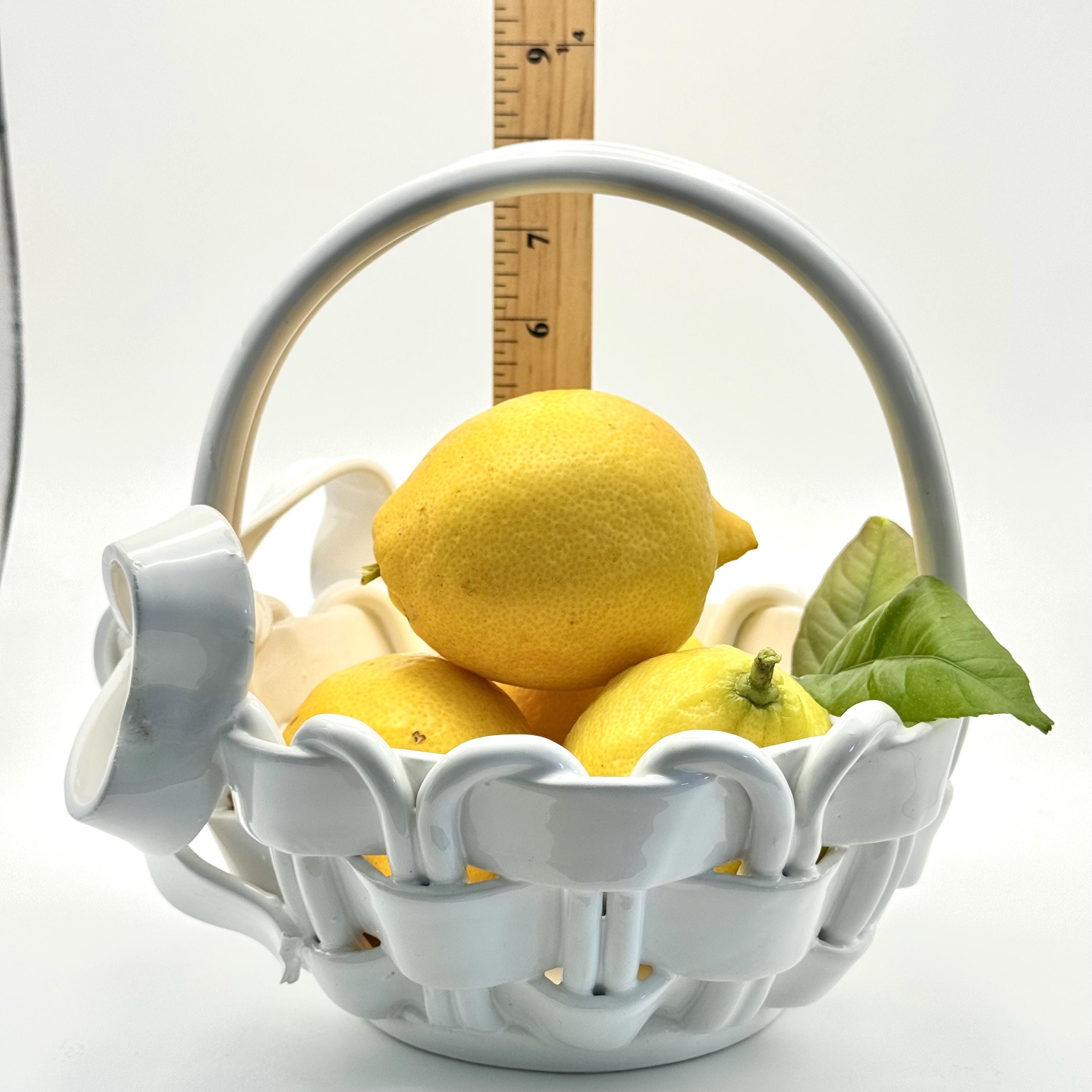 Vintage Vietri Italian Ceramic Basket: White Woven Lattice Fruit