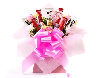 Lindt Galaxy & Candles Pink Chocolate Bouquet Valentine's Day, Mother's day, Family gift hamper, Thinking of you, Birthday gift, new job