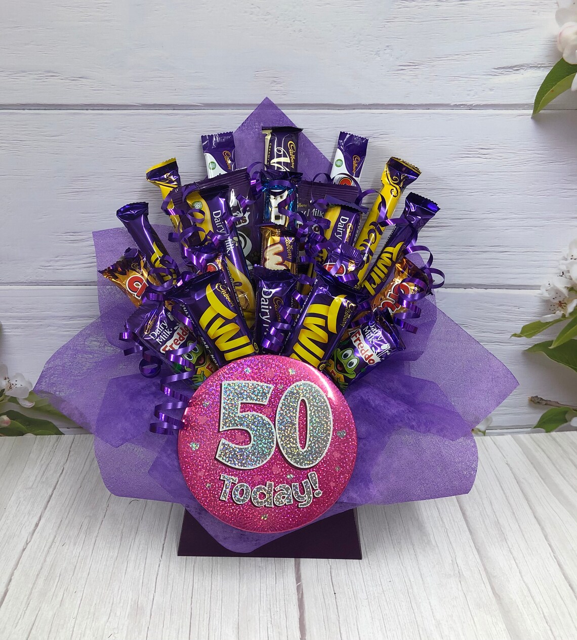 50th Birthday Mixed Cadburys Chocolate Bouquet Birthday Gift Etsy