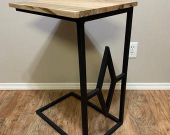 Handcrafted Ambrosia Maple C Table, Metal Accent, Sofa Side Table