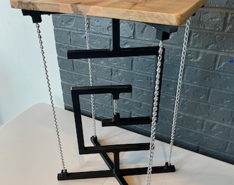 Tensegrity Floating Accent Table: Ambrosia Maple, Black Steel & Chain