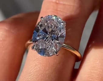 3.75 CT Oval Diamant Verlobungsring mit verstecktem Heiligenschein, 14K Gelbgold Ring Moissanite Ovaler Ring für Frauen, Jubiläumsgeschenk für Sie