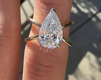 3 CT Pear Cut Moissanite Diamond Solitaire Engagement Ring Vintage Pear Shape Ring 14K Gold Anniversary Ring Moissanite Ring for Women