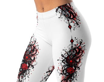 Gothic Rose Leggings, Dark Aesthetic Yoga Pants, Alternative Women’s Leggings, Witchy Workout Leggings, High Waist Tights