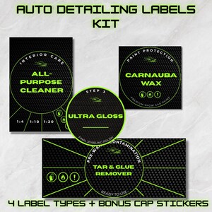 Auto Detailing Labels Kit, Printable Car Care Bundle, Garage Organization Decals, Bonus Color-Coded Cap Stickers, Digital Download