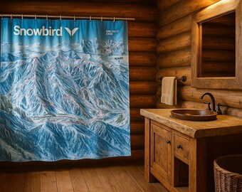 Snowbird Trail Map Shower Curtain – Rustic Ski Lodge Bathroom Decor