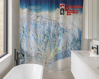 Jackson Hole Ski Map Shower Curtain – Trail Map Bathroom Decor – Mountain Bathroom Style – Ski Resort Home Decor – Gift for Ski Lovers