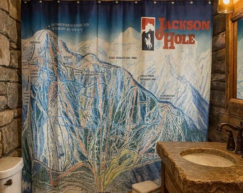 Jackson Hole Trail Map Shower Curtain - Rustic Cabin Decor