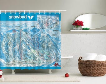 Snowbird Ski Resort Map Shower Curtain – Winter Cabin Decor
