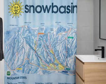 Snowbasin Ski Resort Map Shower Curtain - Modern Mountain Home Decor