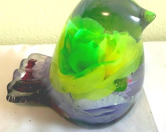 Handmade Resin Bird with Flowers – Unique Colorful Figurine