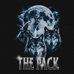 Retro Wolf Pack Halftone, Vintage Bootleg - Howling Moon, DTF DTG Shirt Design