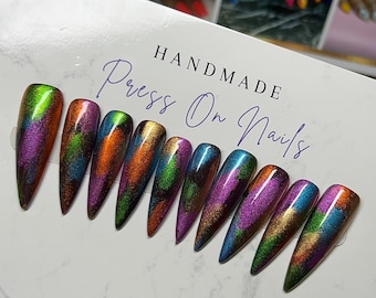 Paznokcie żelowe XXL Stiletto Chrome Hard Press-On | Ręcznie robione