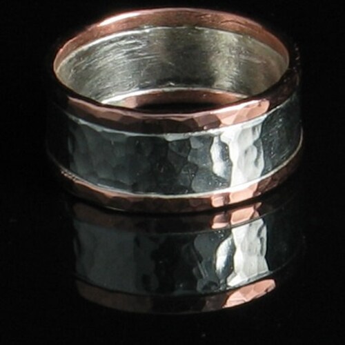 Handmade Sterling Silver and Copper Wide Band Ring - Men Unisex