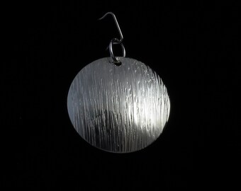 Domed Disc Circle Moon Pendant Necklace Textured Sterling Silver