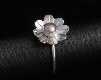 Handmade Sterling Silver Flower Pearl Ring