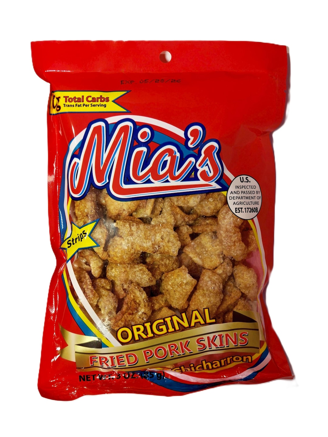 Skin Rinds Mia’s Original Fried Pork Skins – Crunchy Pork Rind Strips – 3 Oz Bag ...