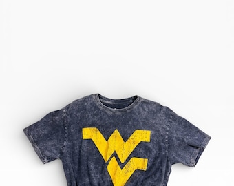 Reworked West Virginia Mountaineers Crop | Custom Elastic-Cinched Waistband | Acid Wash Boutique Streetwear