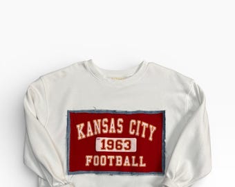Kansas City Football Reworked Sweatshirt | Custom Denim-Bordered Patch | Technical Boutique Pullover | Large
