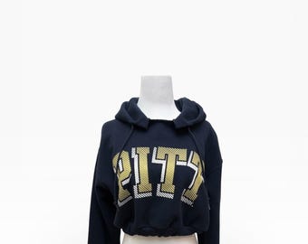 Reworked Pitt Panthers Champion Hoodie | Cropped, Elastic Hem (M)