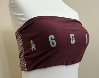 Reworked Texas A&M "Aggies" Tube Top | Custom Checkered Reversible-Style Back | One-of-a-Kind Gameday Bandeau Crop