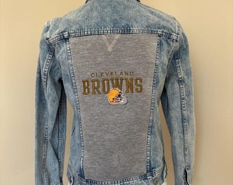 Upcycled Cleveland Browns Denim Jacket – One-of-One, Size Small “Joe”