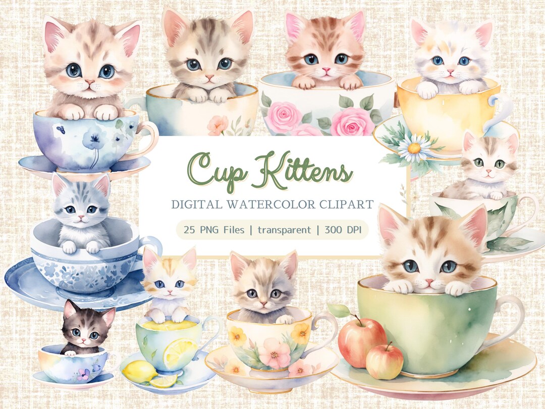 Watercolor Kittens In Teacups Coffee Cups Clipart Cute Cafe Cat watercolor-kittens-in-teacups-coffee-cups-clipart-cute-cafe-cat