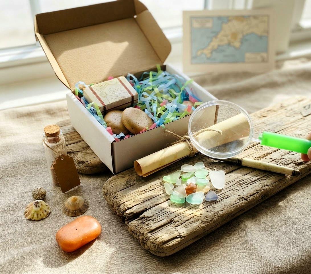 Sea Glass Explorer Kit Pirate Treasure Hunt Box for Kids Cornish Seashells & Sand