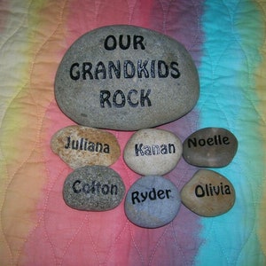 Engraved grandkids real stone, etched stone, namesake stone, family stone,engraved river rocks, garden stones, etched rock, etched