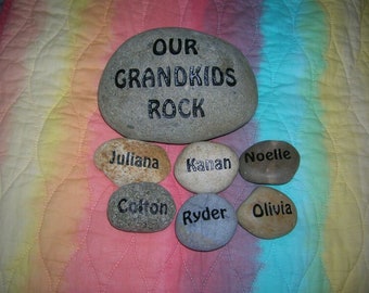 Engraved grandkids real stone, etched stone, namesake stone, family stone,engraved river rocks, garden stones, etched rock, etched