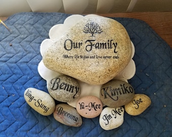 Engraved grandkids real stone, etched stone, namesake stone, family stone,engraved river rocks, garden stones, etched rock, etched