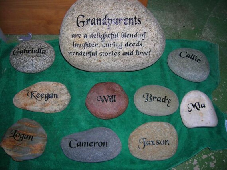 Engraved grandkids real stone, mothers day rock etched stone, namesake stone, family stone,engraved river rocks, garden stones, etched rock image 7