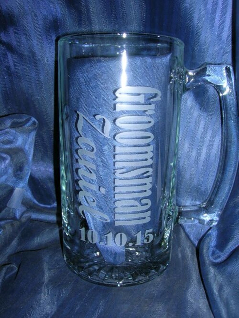 Etched Glass Mug Groomsman Mug Beer Mug Engraved Glass Mug Etsy