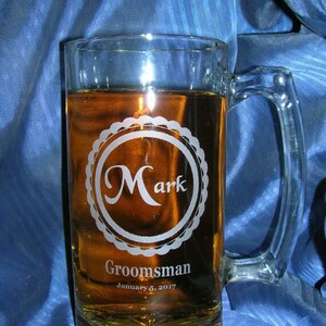 Etched glass mug, groomsman mug, beer mug, wedding glass, anniversary glass, custom glass mug, personalized glass mug image 4