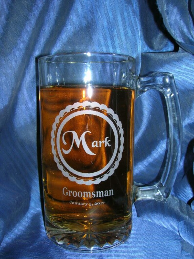 Etched glass mug, groomsman mug, beer mug, wedding glass, anniversary glass, custom glass mug, personalized glass mug image 4