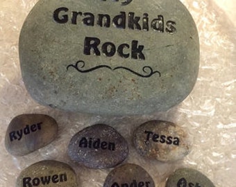 Engraved grandkids real stone, etched stone, namesake stone, family stone,engraved river rocks, garden stones, etched rock, etched