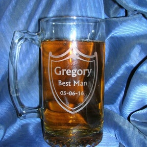 Etched glass mug, groomsman mug, beer mug, wedding glass, anniversary glass, custom glass mug, personalized glass mug image 5