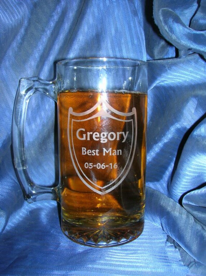 Etched glass mug, groomsman mug, beer mug, wedding glass, anniversary glass, custom glass mug, personalized glass mug image 5